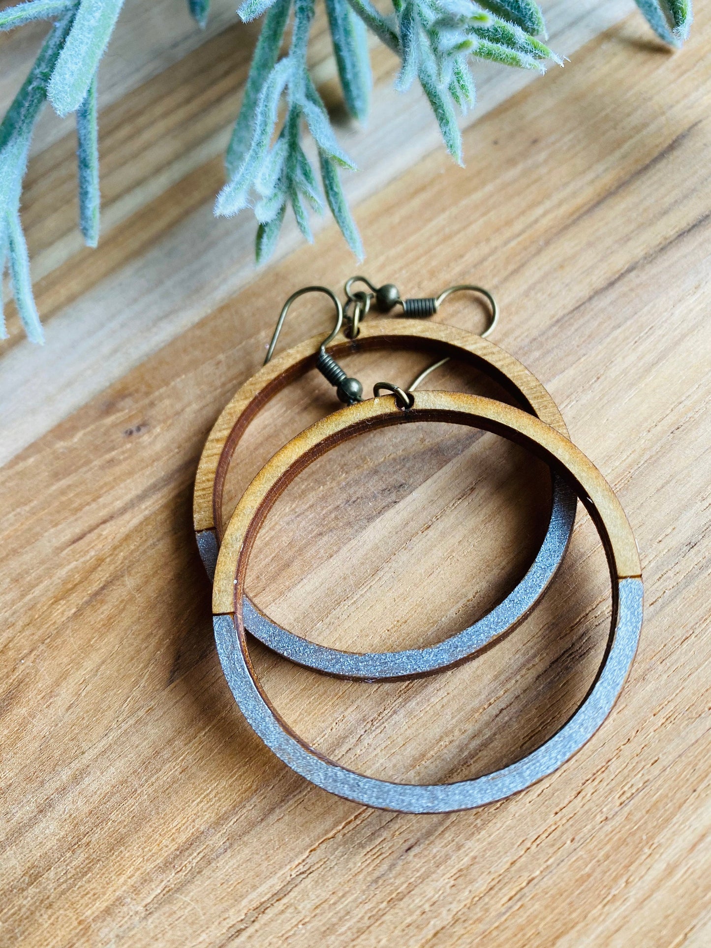 Wood Circle Color Block Dangle Earrings